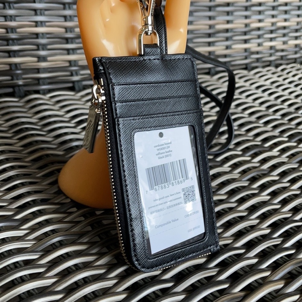 New KATE SPADE Staci Black Leather Card Case Lanyard WLR00139 $99 - Picture 8 of 16